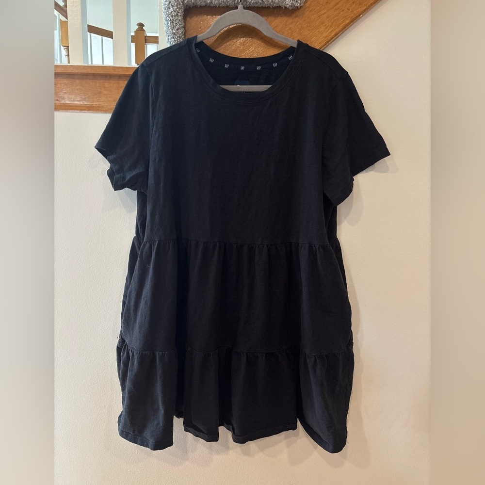 GAP Black T-Shirt Dress 100% cotton Tiered Design with Pockets - XXL